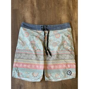 Quiet Storm Board Shorts Paisley‎ Surf Swim Trunks Drawstring 33